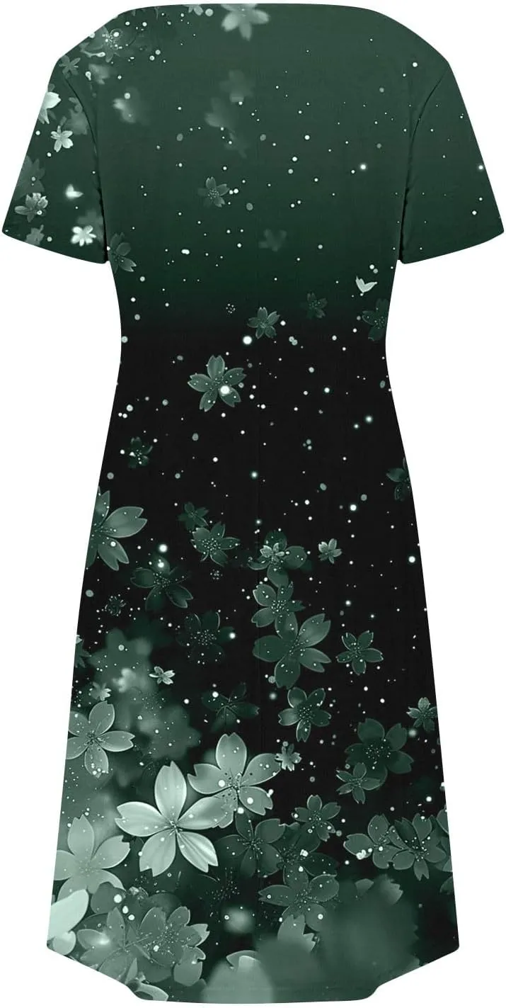 2025 Womens Summer Mini Dresses Casual Floral Shirt Dress Short Sleeve V-Neck Beach Sundress Pockets Swimsuit Coverup