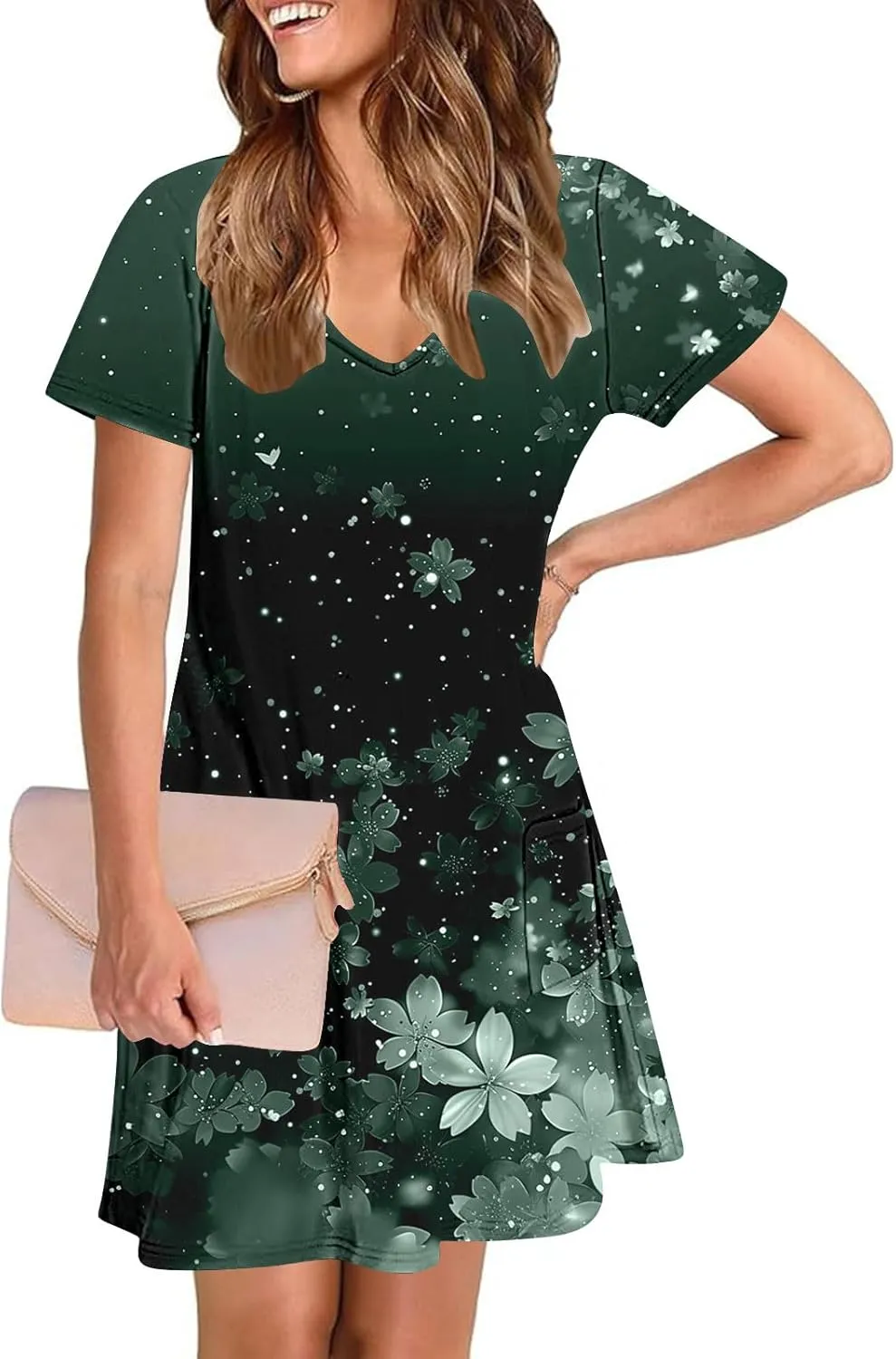 2025 Womens Summer Mini Dresses Casual Floral Shirt Dress Short Sleeve V-Neck Beach Sundress Pockets Swimsuit Coverup