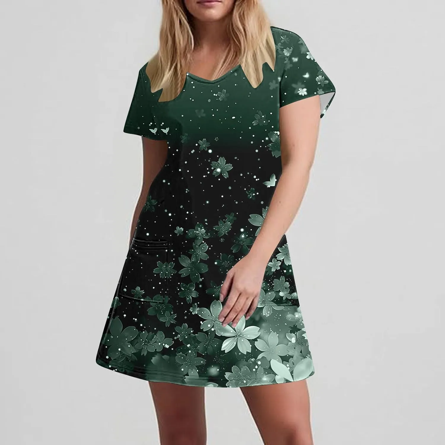 2025 Womens Summer Mini Dresses Casual Floral Shirt Dress Short Sleeve V-Neck Beach Sundress Pockets Swimsuit Coverup