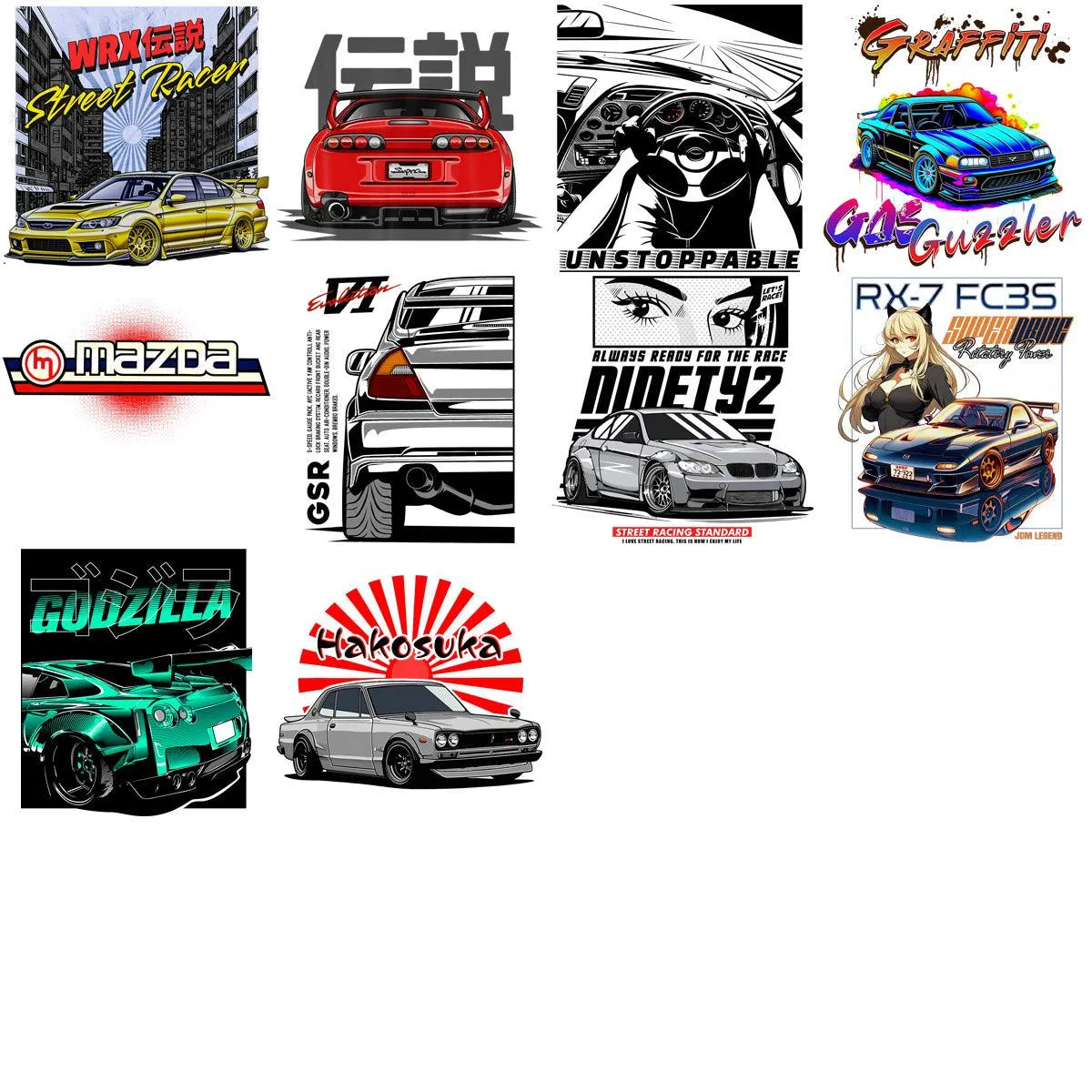 50 JDM Cars Pack 5 Designs Bundle PNG