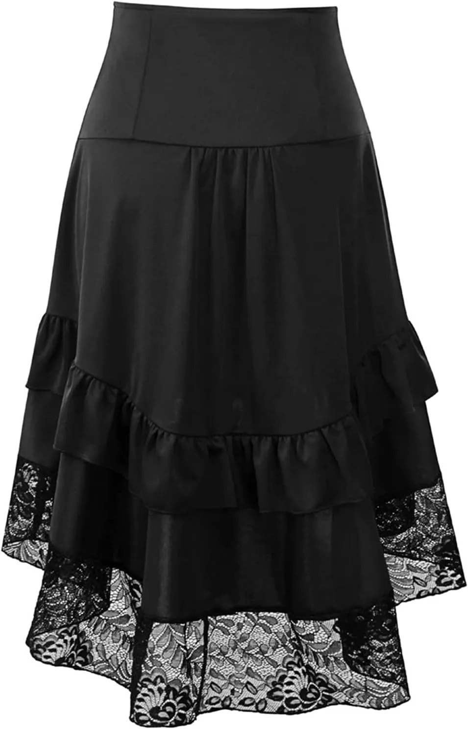 Aniywn Women's Lace Steampunk Gothic Long Maxi Skirt Victorian Ruffles Asymmetrical High-Low Skirt Dress for Party