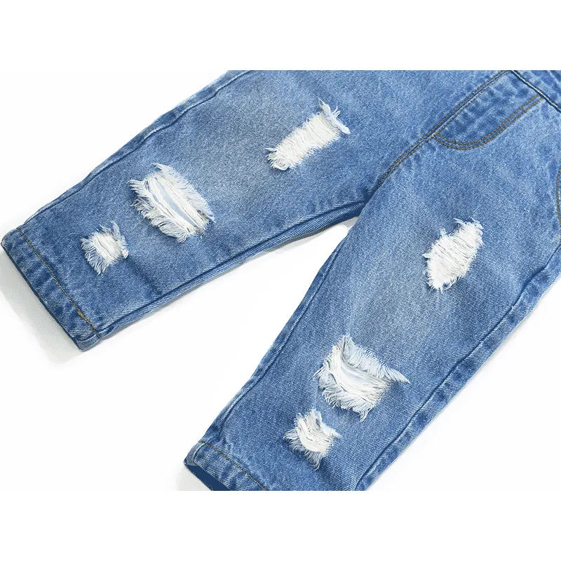 Baby Big Front Pocket Ripped Ruffled Jeans Overalls