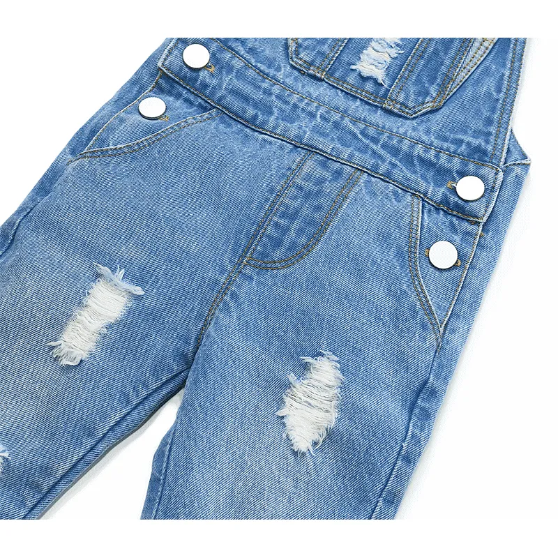 Baby Big Front Pocket Ripped Ruffled Jeans Overalls