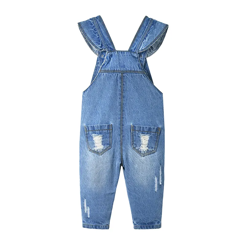 Baby Big Front Pocket Ripped Ruffled Jeans Overalls