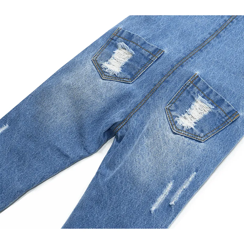 Baby Big Front Pocket Ripped Ruffled Jeans Overalls
