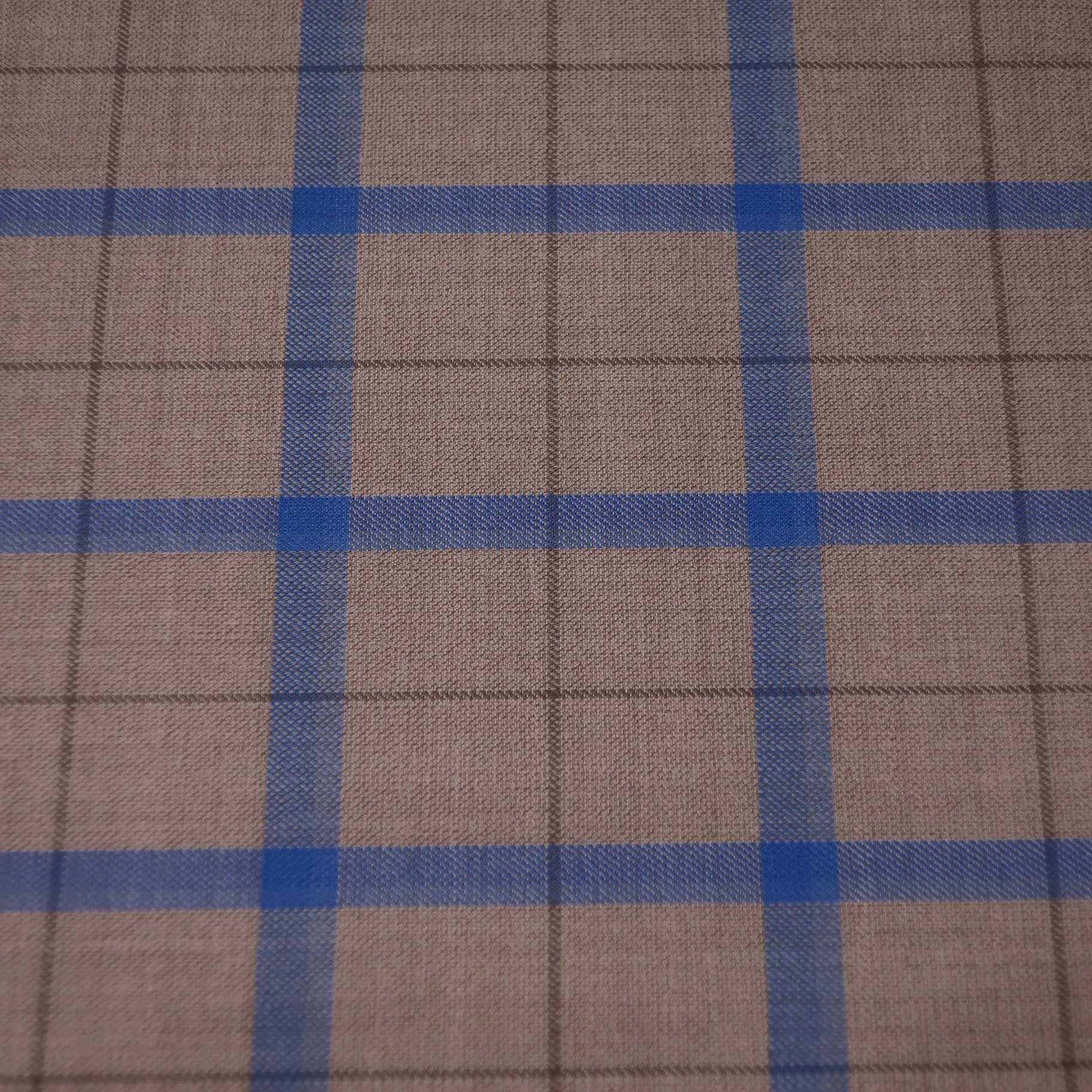 Beige with Blue Quadrofote Rigob Plaid Emerald Super 130's Ariston Fabric