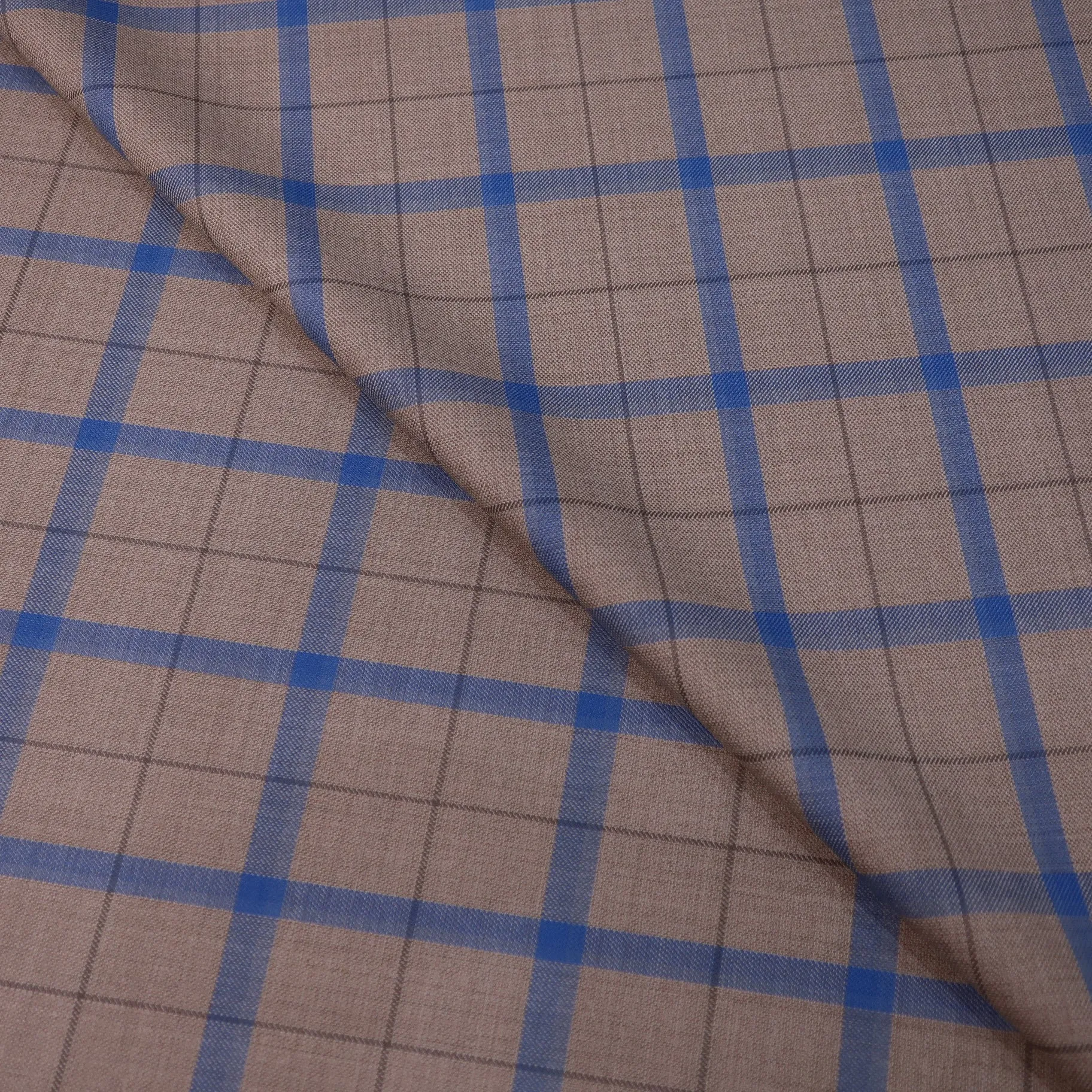 Beige with Blue Quadrofote Rigob Plaid Emerald Super 130's Ariston Fabric