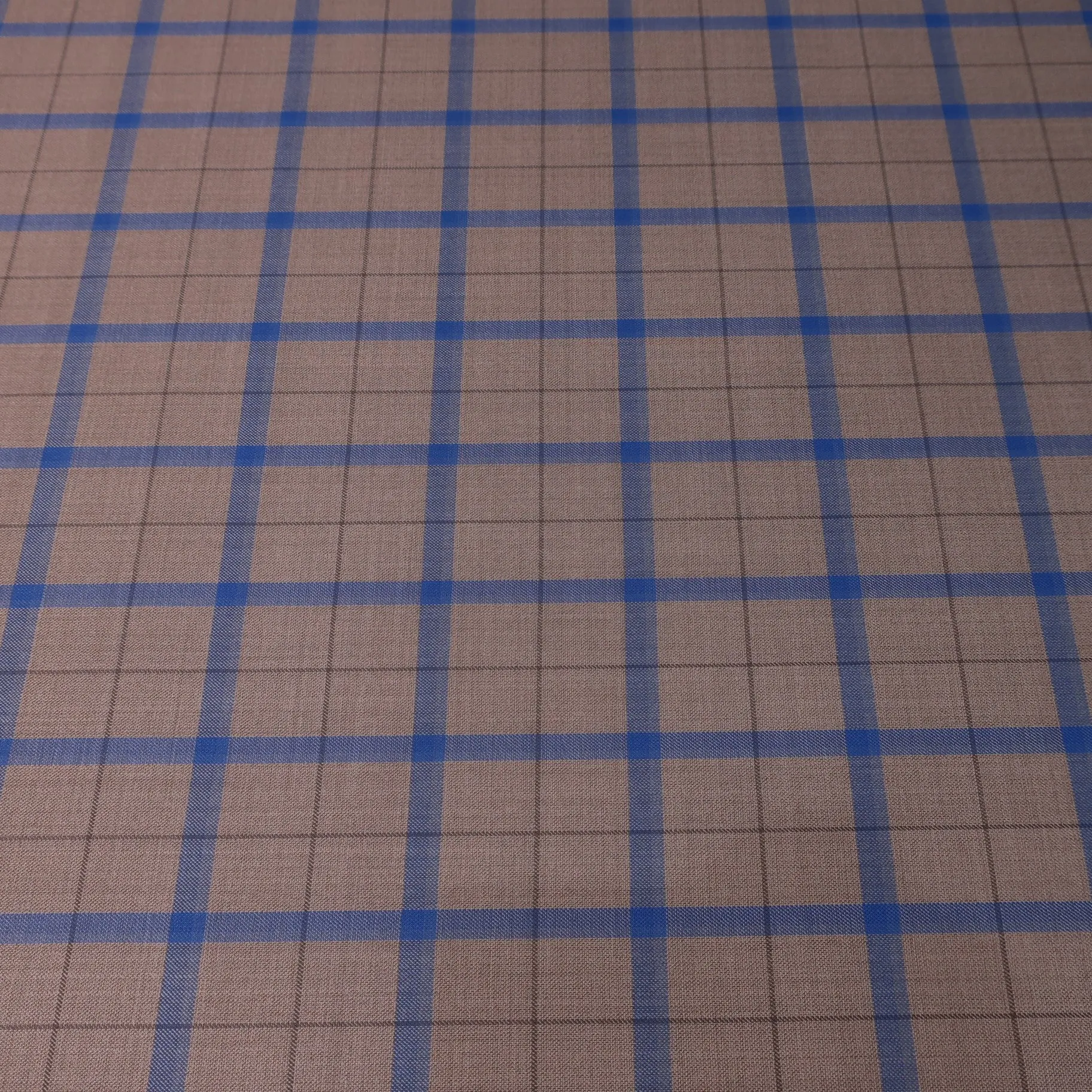 Beige with Blue Quadrofote Rigob Plaid Emerald Super 130's Ariston Fabric