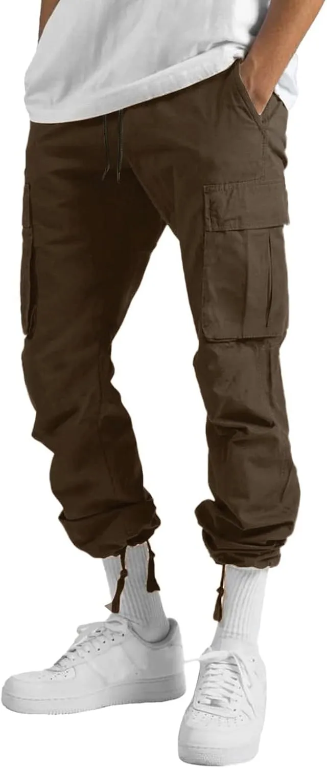 Cargo Pants for Men Relaxed Fit Mens Cargo Pants Men's Loose Fit Fashion Solid Color Elastic Waist Long Pants Outdoor