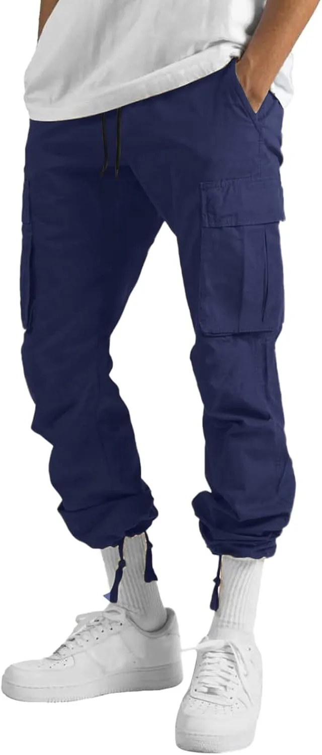Cargo Pants for Men Relaxed Fit Mens Cargo Pants Men's Loose Fit Fashion Solid Color Elastic Waist Long Pants Outdoor