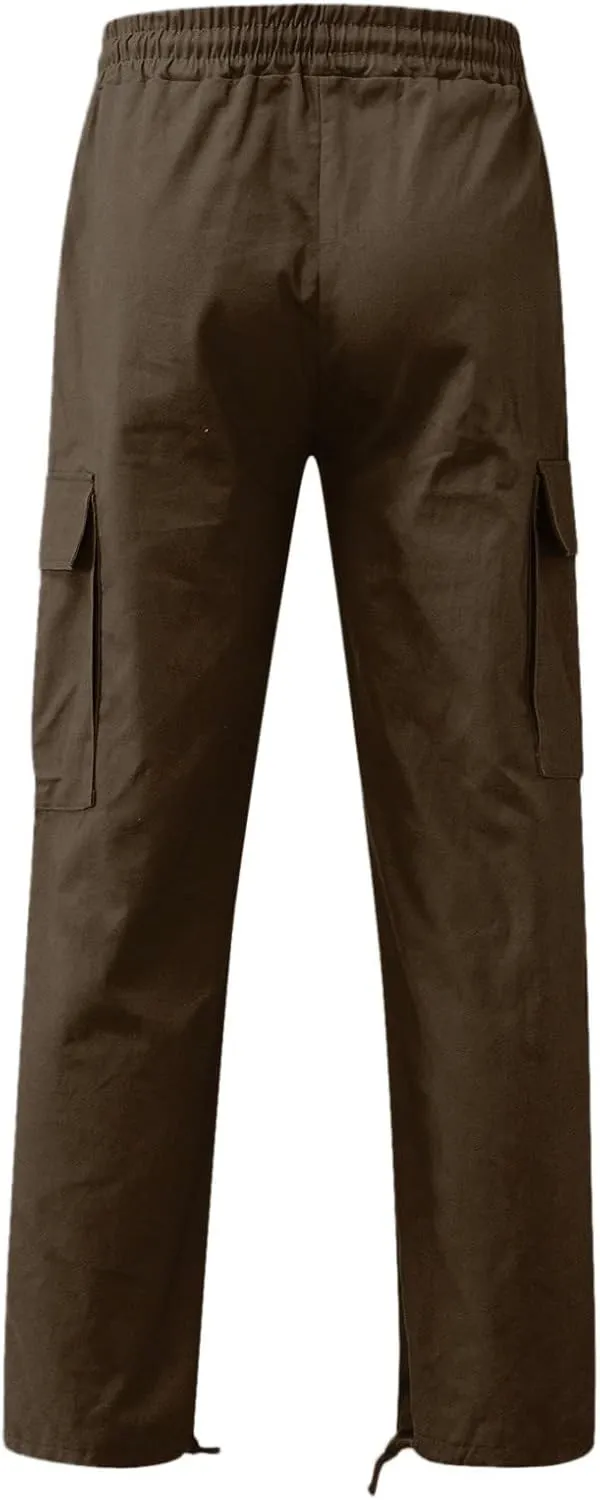 Cargo Pants for Men Relaxed Fit Mens Cargo Pants Men's Loose Fit Fashion Solid Color Elastic Waist Long Pants Outdoor