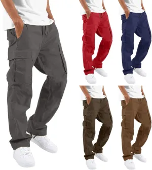 Cargo Pants for Men Relaxed Fit Mens Cargo Pants Men's Loose Fit Fashion Solid Color Elastic Waist Long Pants Outdoor