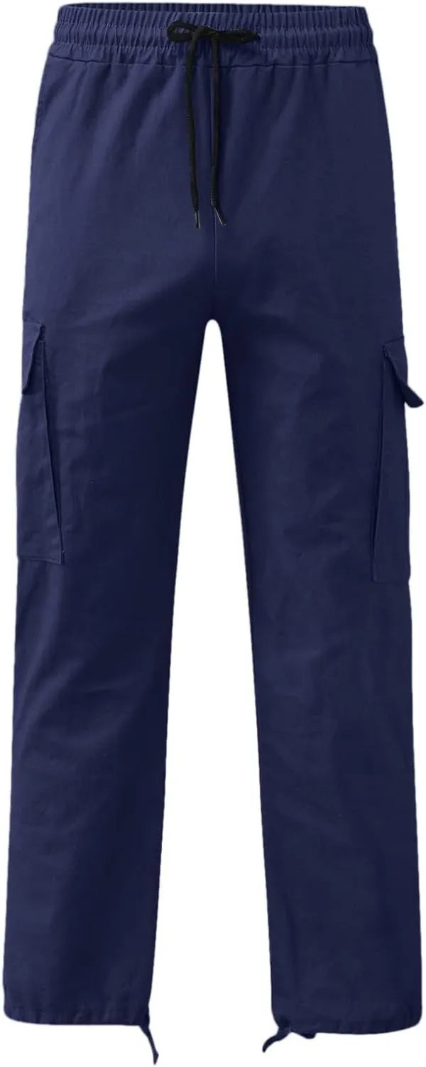 Cargo Pants for Men Relaxed Fit Mens Cargo Pants Men's Loose Fit Fashion Solid Color Elastic Waist Long Pants Outdoor