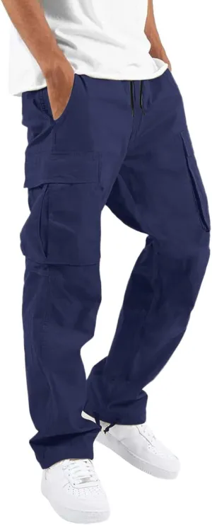 Cargo Pants for Men Relaxed Fit Mens Cargo Pants Men's Loose Fit Fashion Solid Color Elastic Waist Long Pants Outdoor