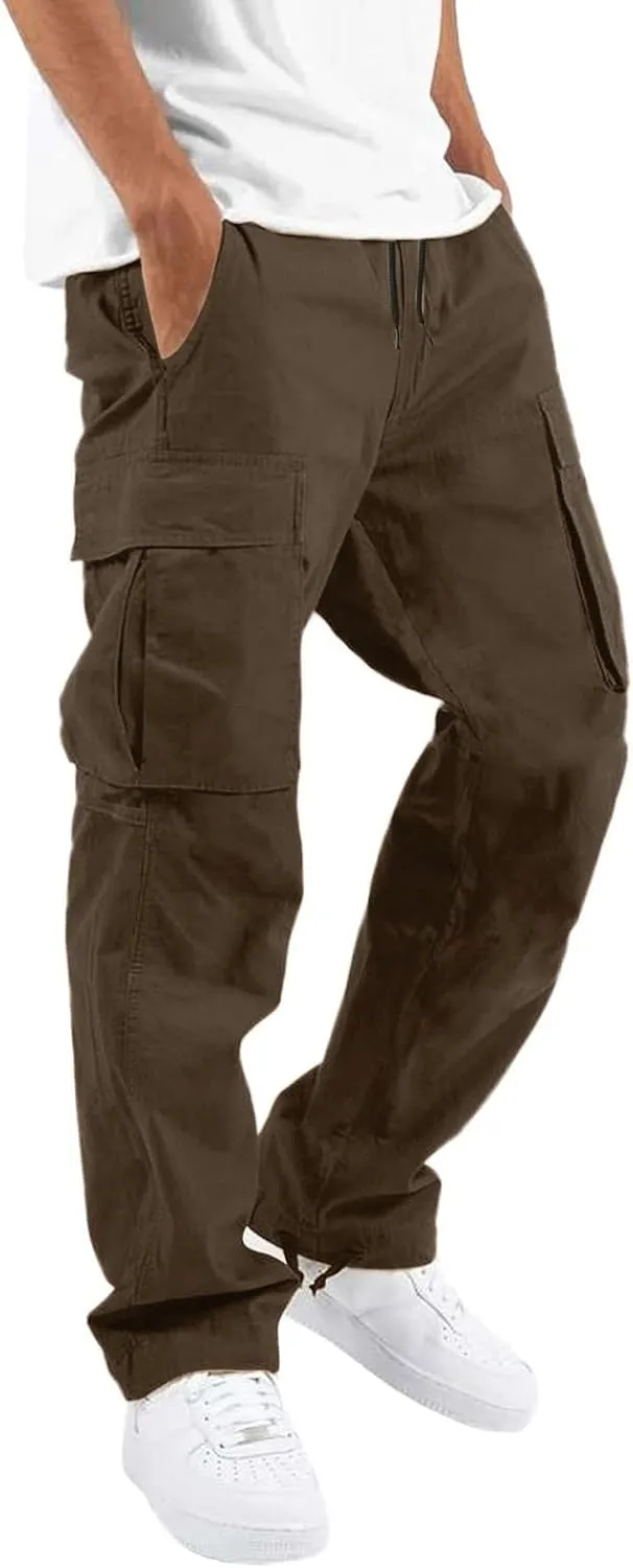 Cargo Pants for Men Relaxed Fit Mens Cargo Pants Men's Loose Fit Fashion Solid Color Elastic Waist Long Pants Outdoor