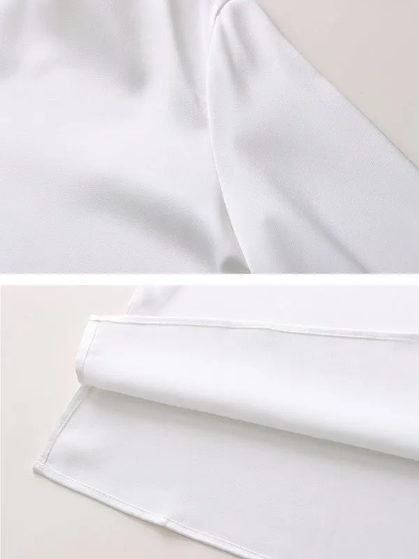 Casual Long Sleeves Loose Solid Color Round-Neck Blouses&Shirts Tops
