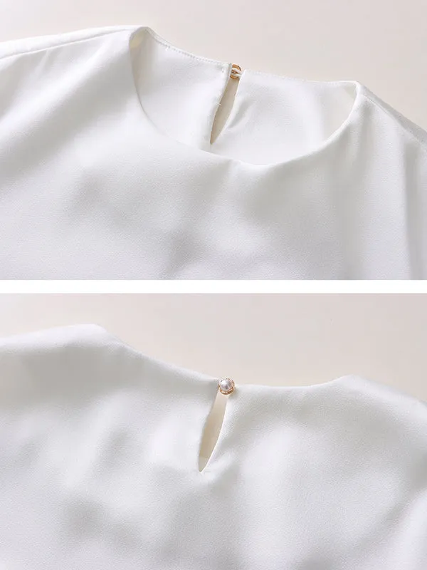 Casual Long Sleeves Loose Solid Color Round-Neck Blouses&Shirts Tops