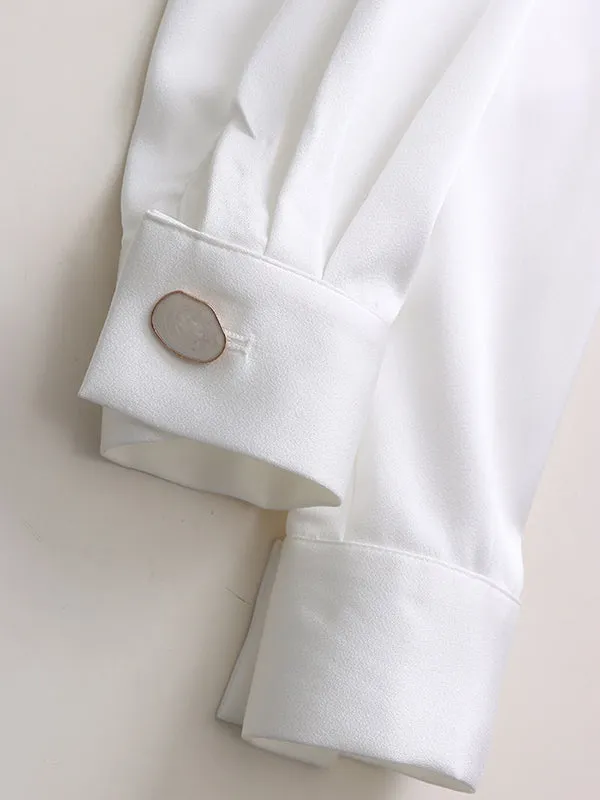 Casual Long Sleeves Loose Solid Color Round-Neck Blouses&Shirts Tops