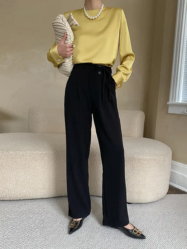 Casual Long Sleeves Loose Solid Color Round-Neck Blouses&Shirts Tops