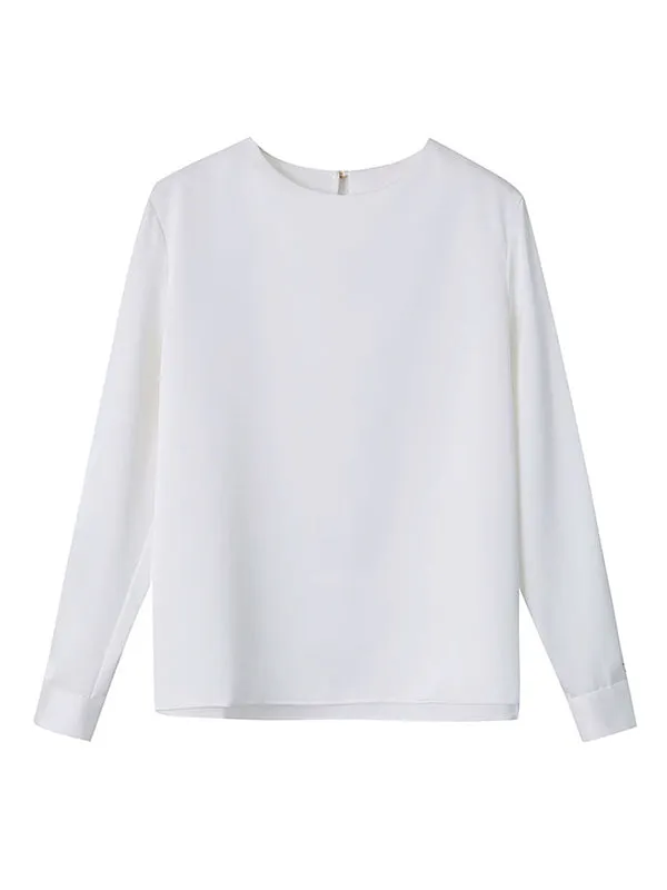 Casual Long Sleeves Loose Solid Color Round-Neck Blouses&Shirts Tops