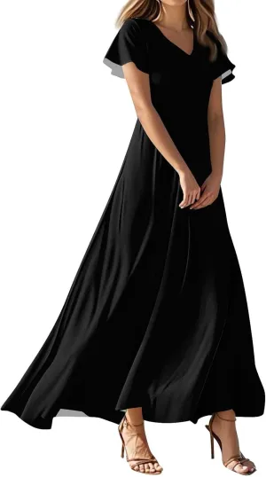 Chiffon Dresses for Women Swing Flowy Ruffle Hem Swing Womens Dresses Holiday Dress Summer Beach Casual Dresses