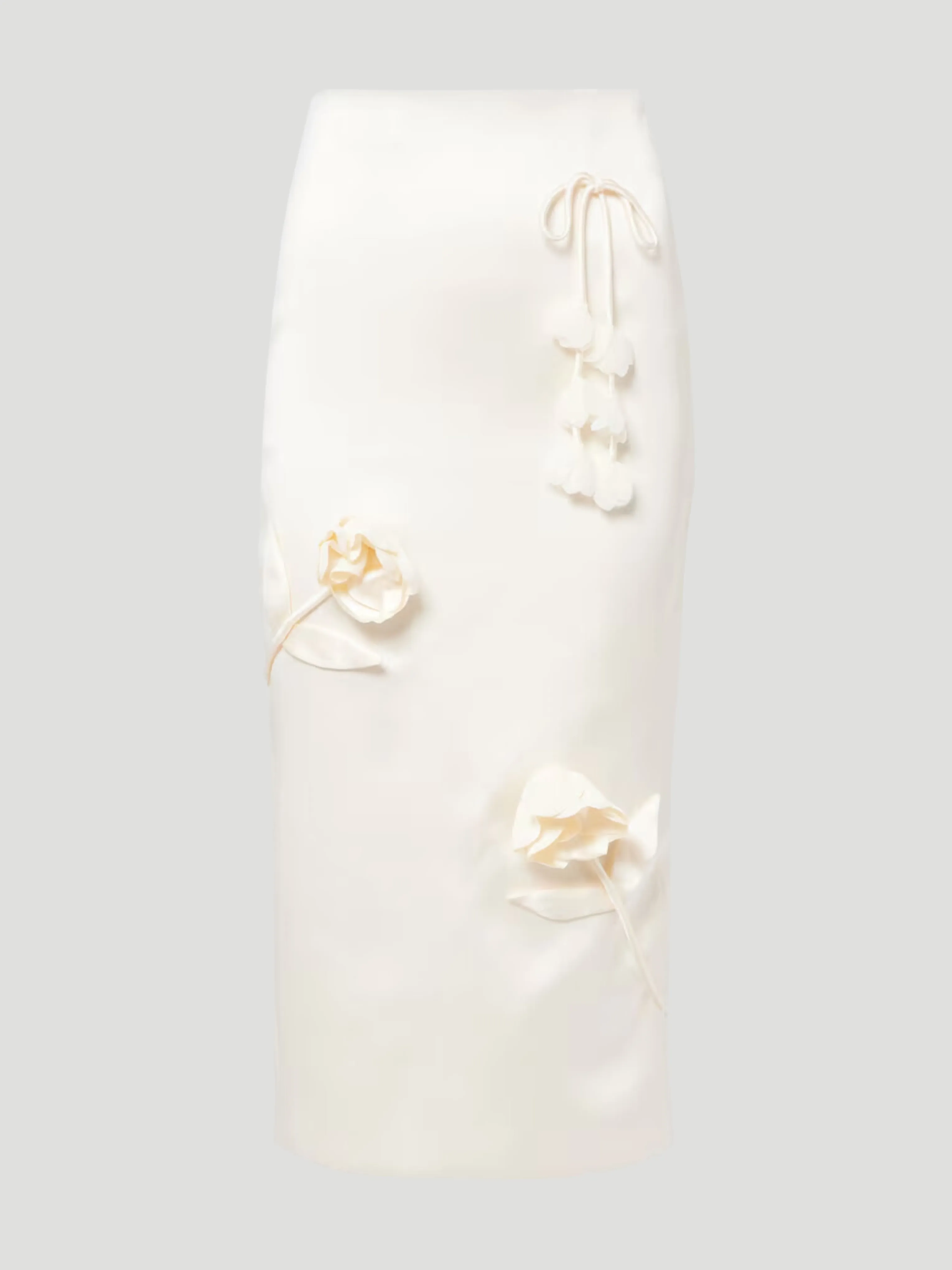 Cream 3D Flower Satin Midi Skirt