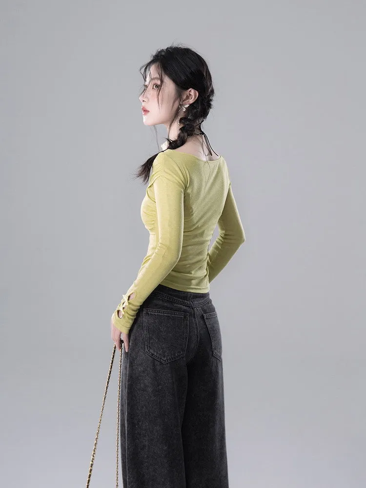 Cross Slim Long-Sleeve Simple Cutsew