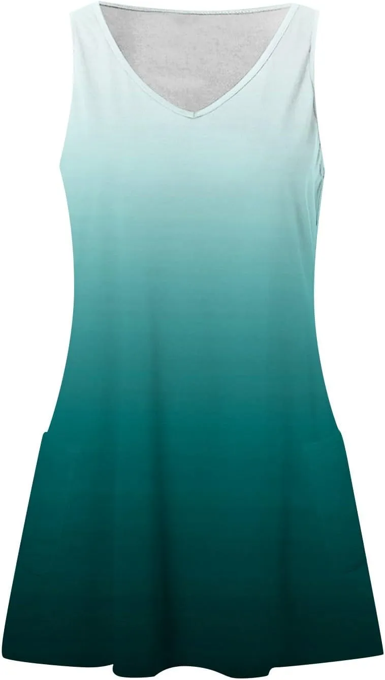 DPKLAD Summer Dresses for Women 2025 Casual Loose Sleeveless Sundresses Beach Dress Solid Dresses with Pockets