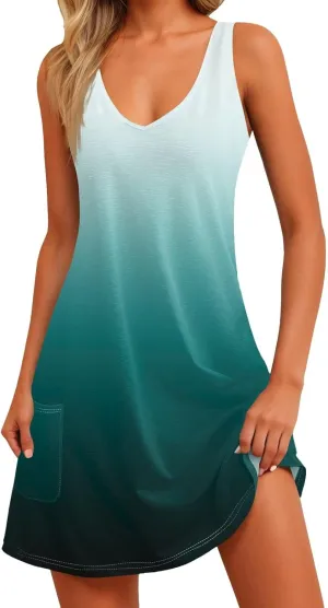 DPKLAD Summer Dresses for Women 2025 Casual Loose Sleeveless Sundresses Beach Dress Solid Dresses with Pockets