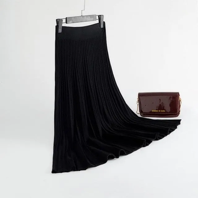 DressBetty - Elegant Solid  Rib Knitted Large Swing Maxi Long Skirts