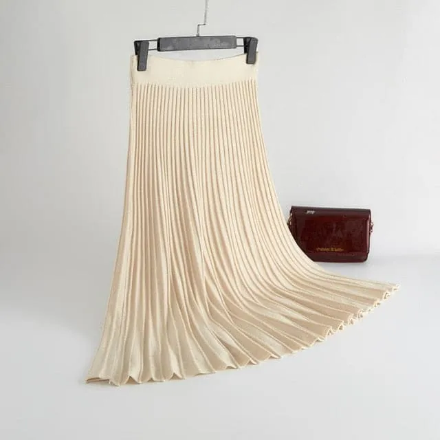 DressBetty - Elegant Solid  Rib Knitted Large Swing Maxi Long Skirts