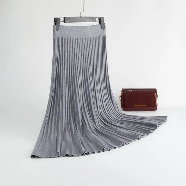 DressBetty - Elegant Solid  Rib Knitted Large Swing Maxi Long Skirts