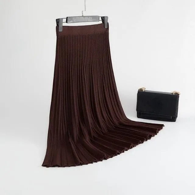 DressBetty - Elegant Solid  Rib Knitted Large Swing Maxi Long Skirts