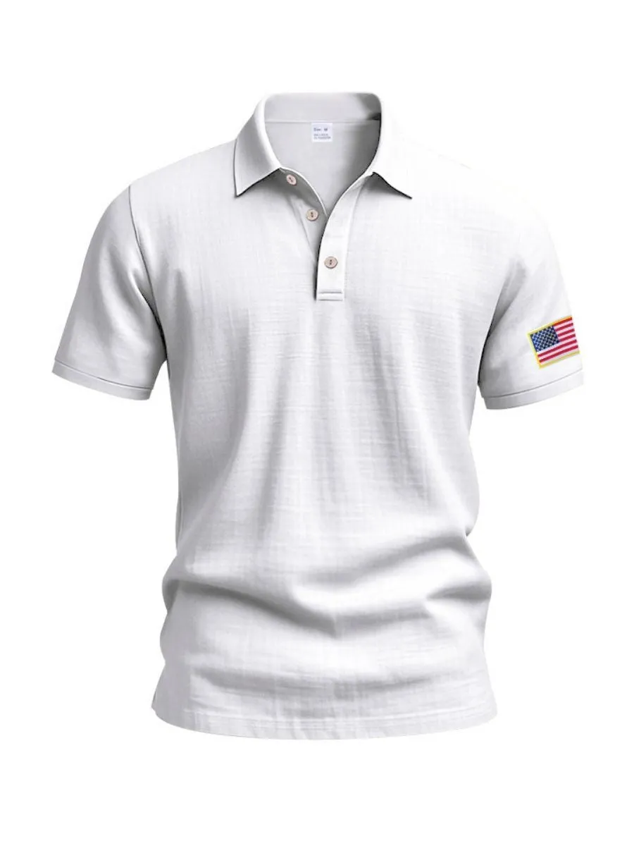 Embroidered American Flag Linen Shirt