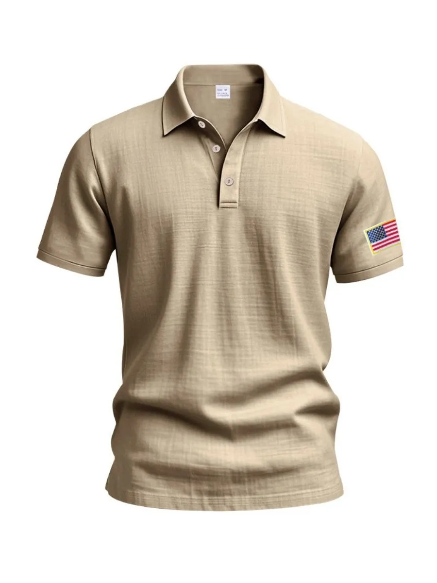 Embroidered American Flag Linen Shirt