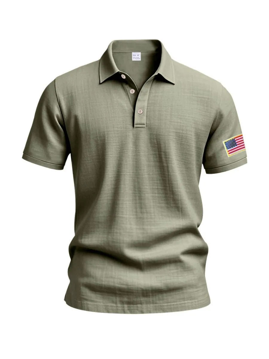 Embroidered American Flag Linen Shirt