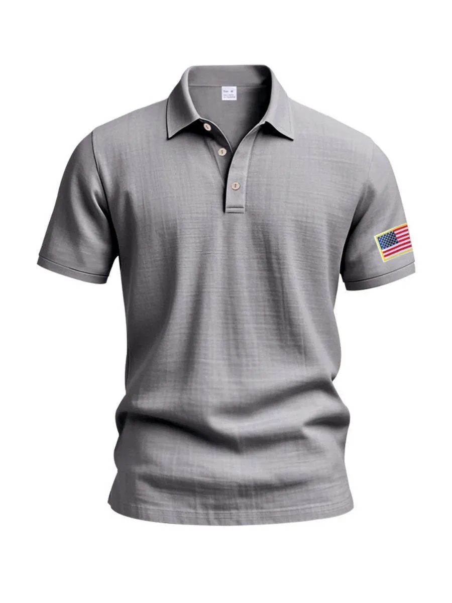 Embroidered American Flag Linen Shirt