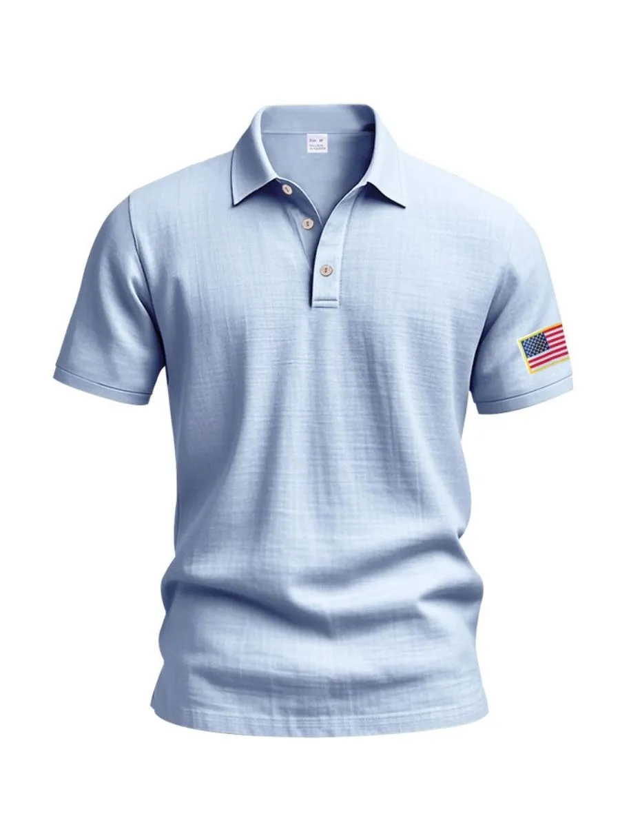 Embroidered American Flag Linen Shirt