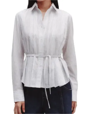 Francesa Top in White/Charcoal Faint Linen Stripe