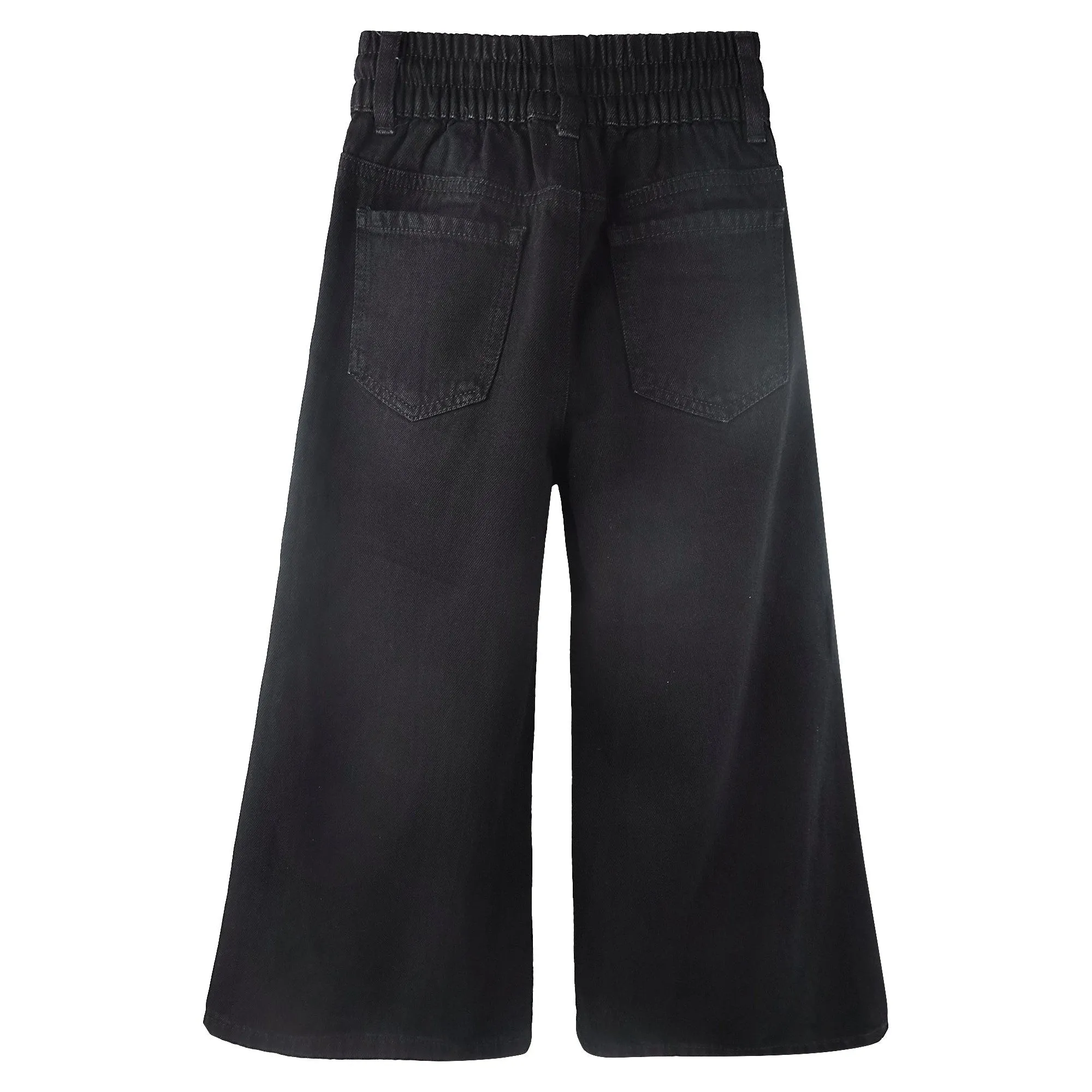 Girls Wide-leg Denim Pants, 5-14T Loose Elastic Waist with String Flared Jeans Bottoms