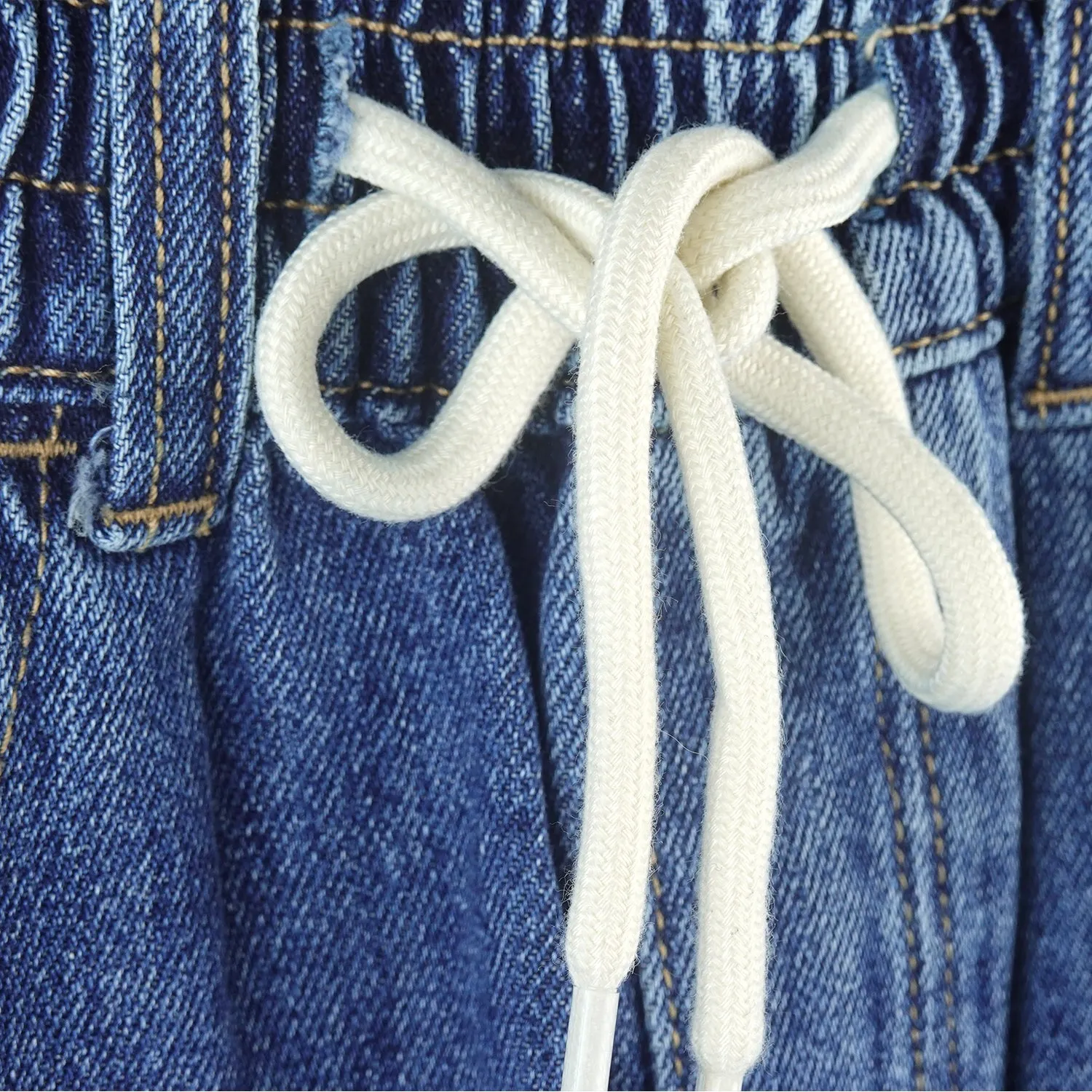 Girls Wide-leg Denim Pants, 5-14T Loose Elastic Waist with String Flared Jeans Bottoms
