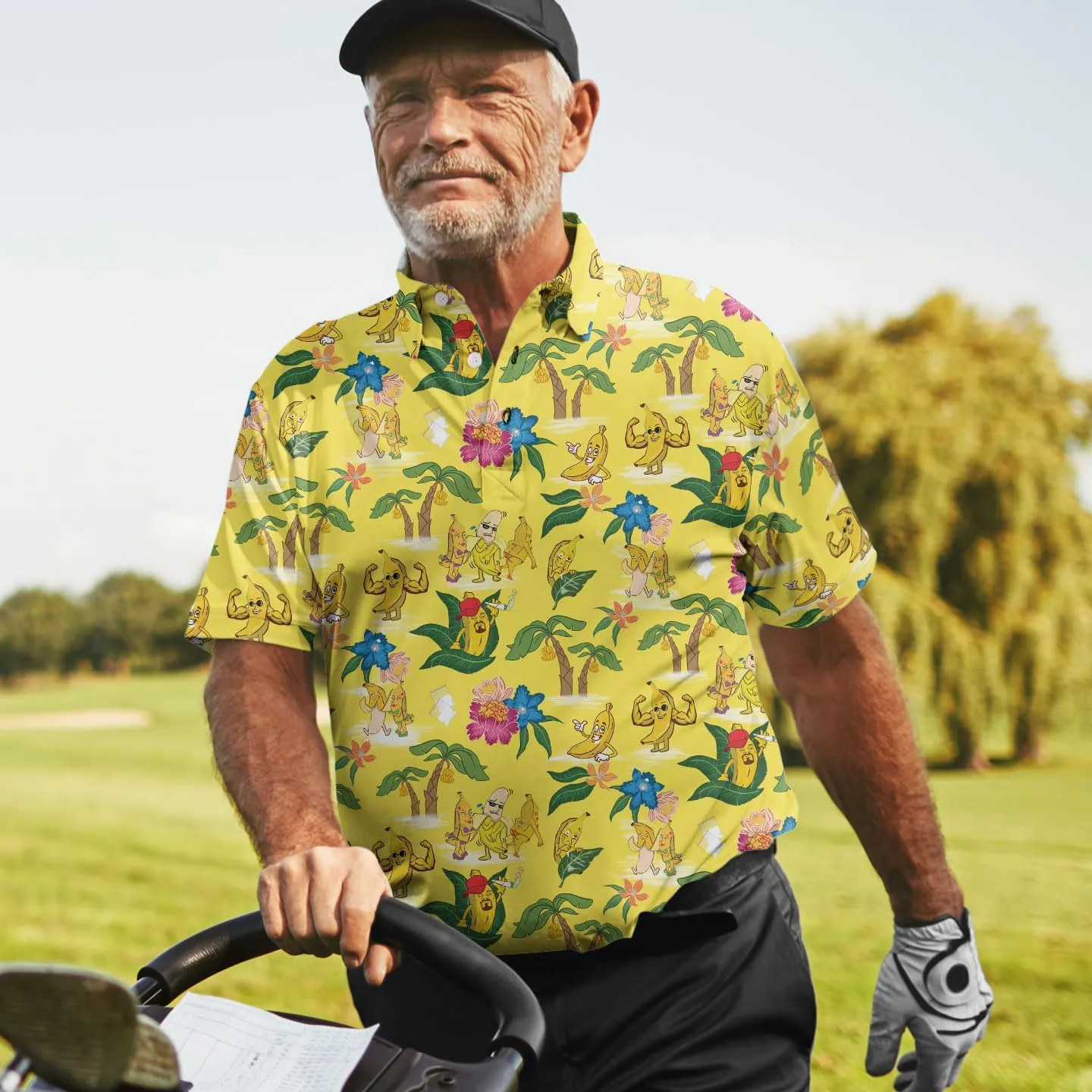 Golf Polo Shirts for Men Golf Polos Vintage Funny Mens Polo Shirts Short Sleeve Button Up Shirt