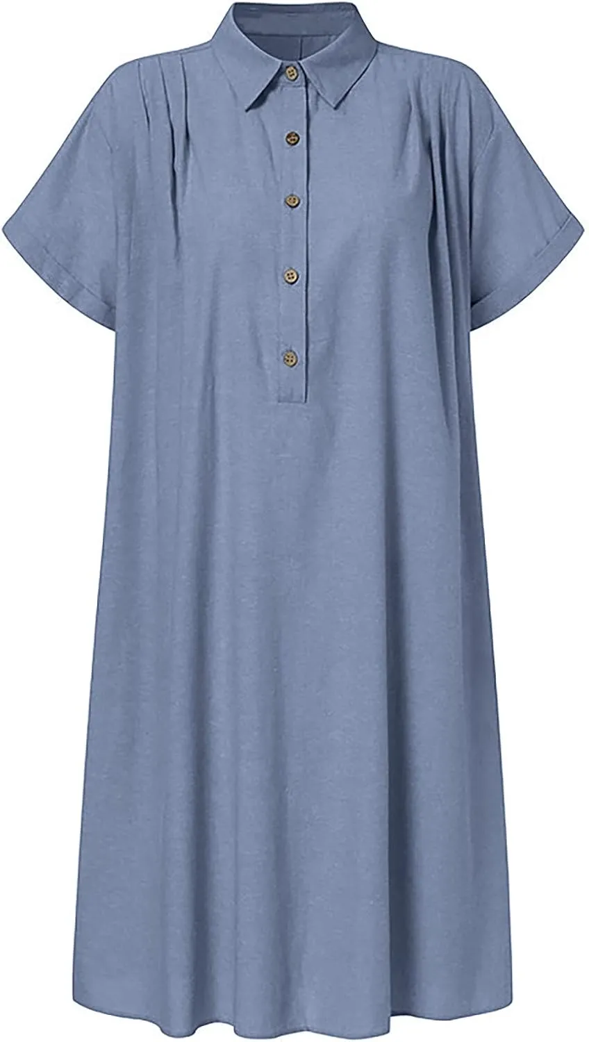 hlysgo Tshirt Dresses for Women with Pockets 2025 Summer Short Sleeve Mini Dress Casual Loose Comfy Cotton Linen Beach Dress