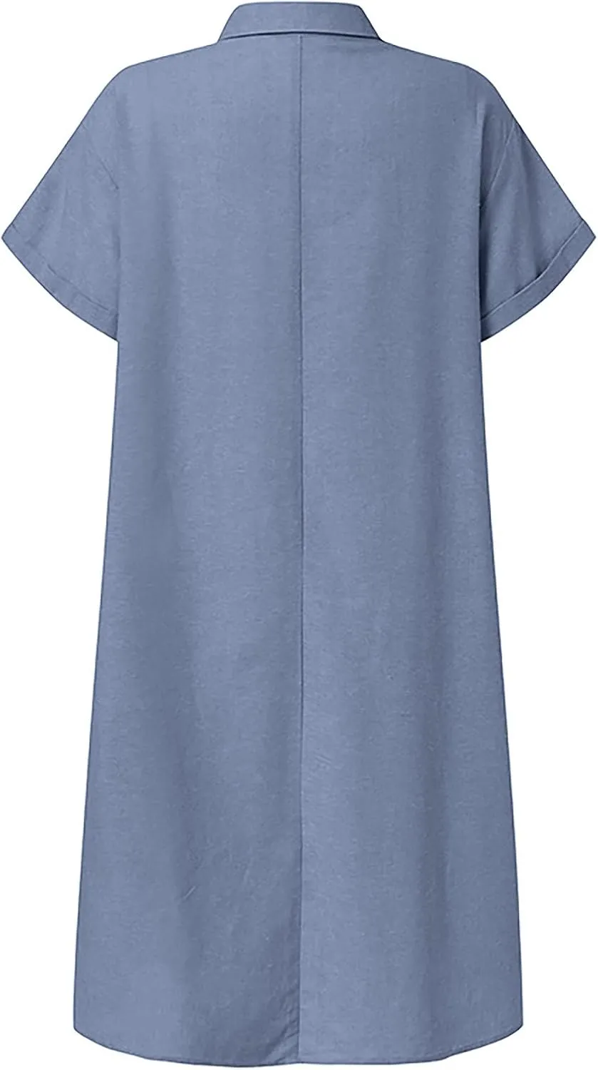 hlysgo Tshirt Dresses for Women with Pockets 2025 Summer Short Sleeve Mini Dress Casual Loose Comfy Cotton Linen Beach Dress