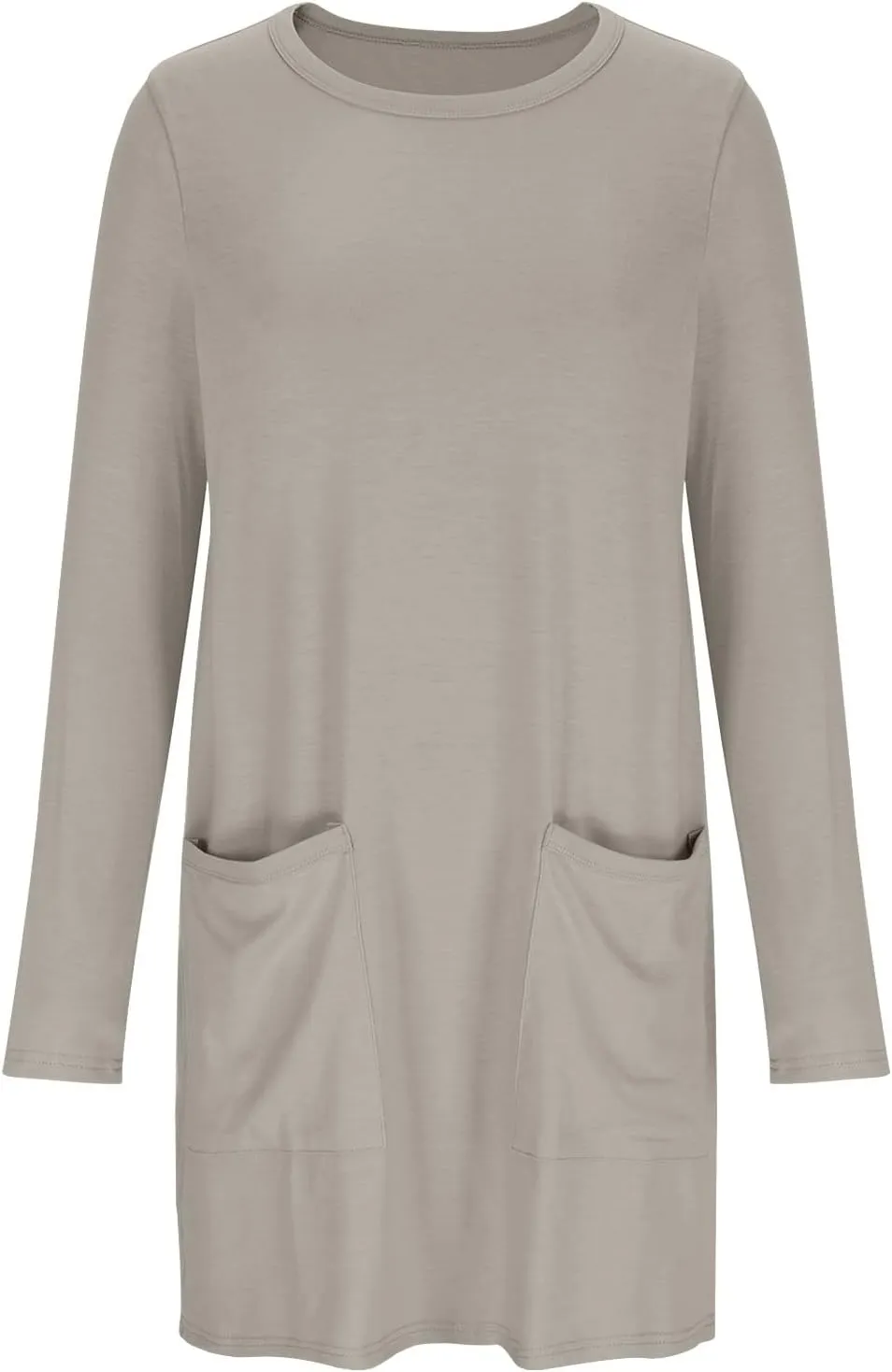 hlysgo Womens Mini Dress Summer Long Sleeve Crew Neck Casual Dresses Trendy Loose Comfy Knee Length Dress with Pockets