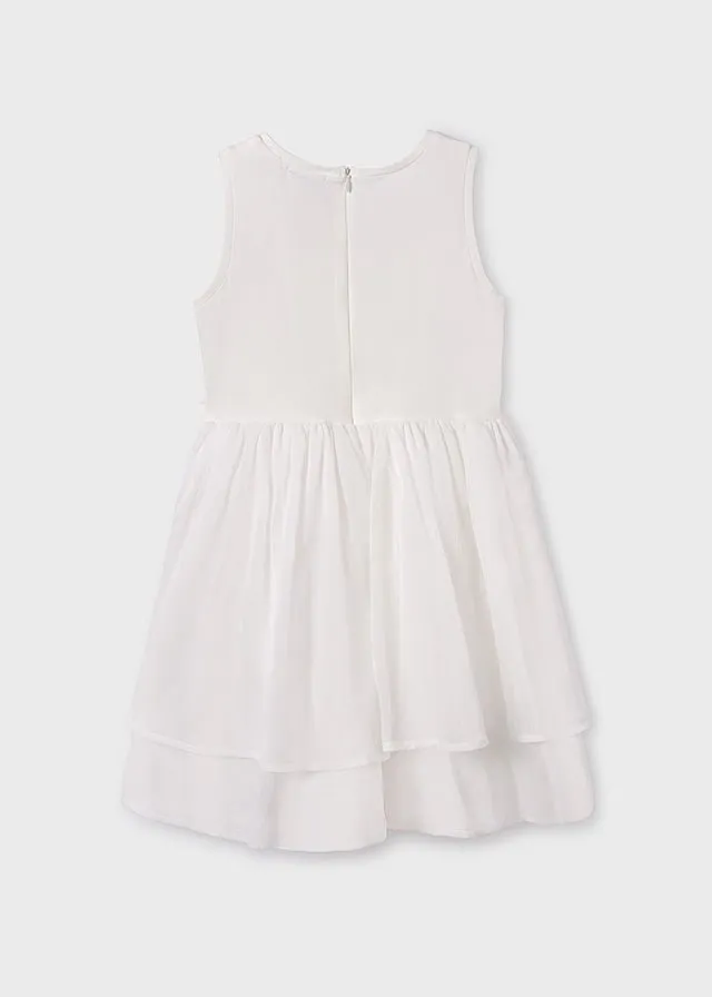 IVORY Girls Elegant Dress with 3D Floral Embellishments