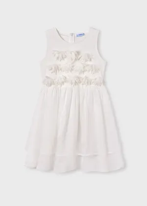 IVORY Girls Elegant Dress with 3D Floral Embellishments