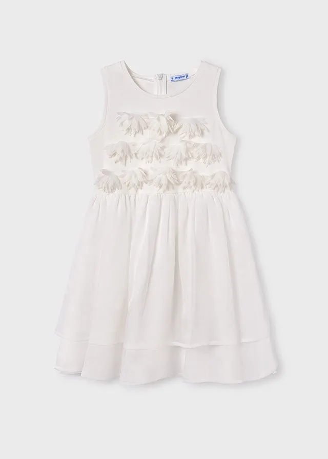 IVORY Girls Elegant Dress with 3D Floral Embellishments