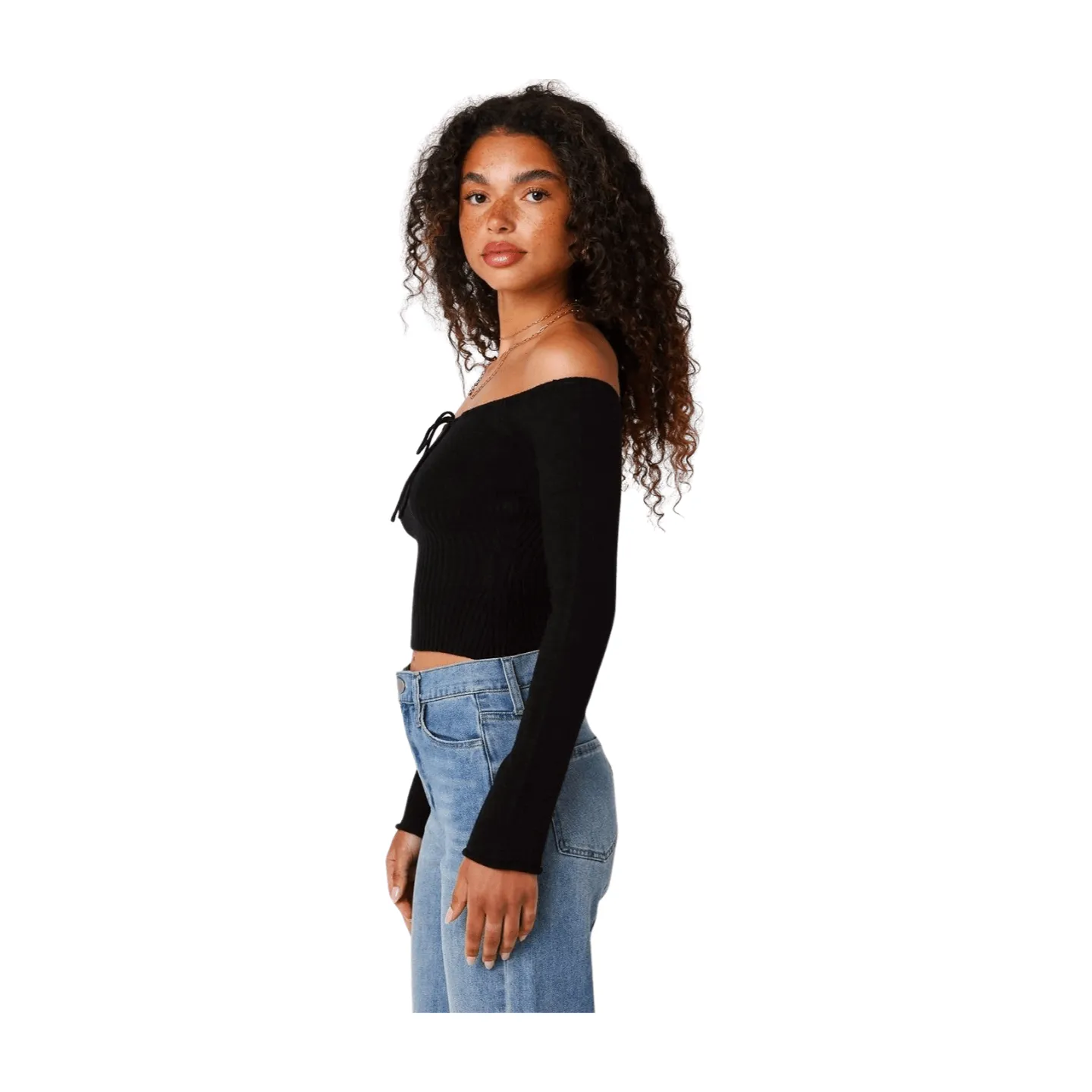 Kerry Off Shoulder Sweater - Black