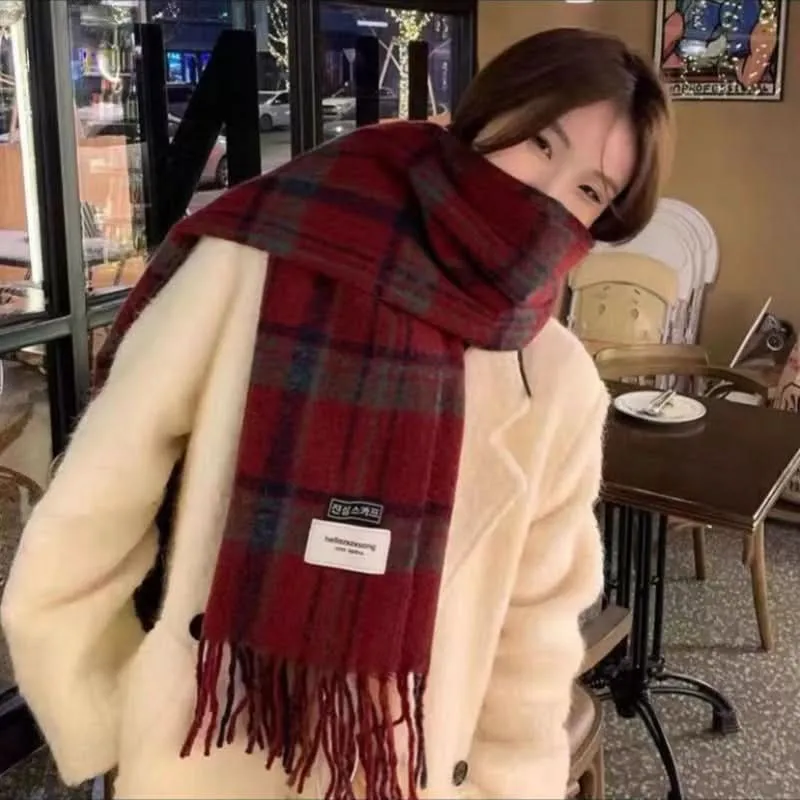 Korean Plaid Scarf for Women - Cozy Winter Accessory